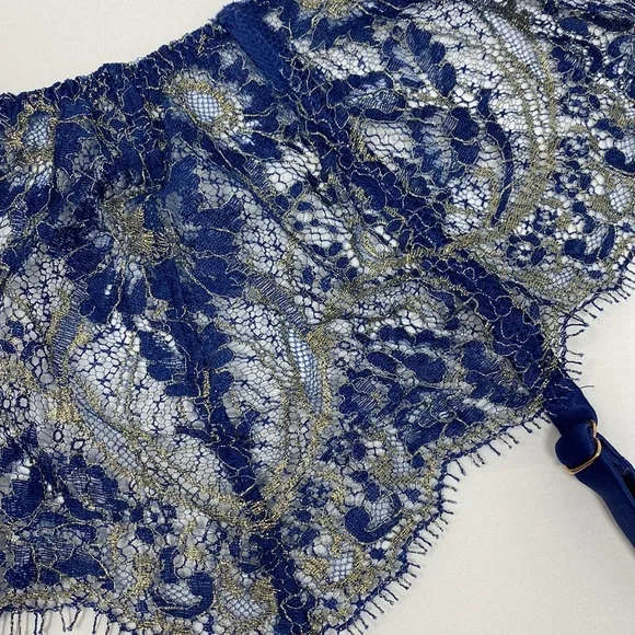 Agent Provocateur Kiera SOIREE Blue Gold Suspender NWT